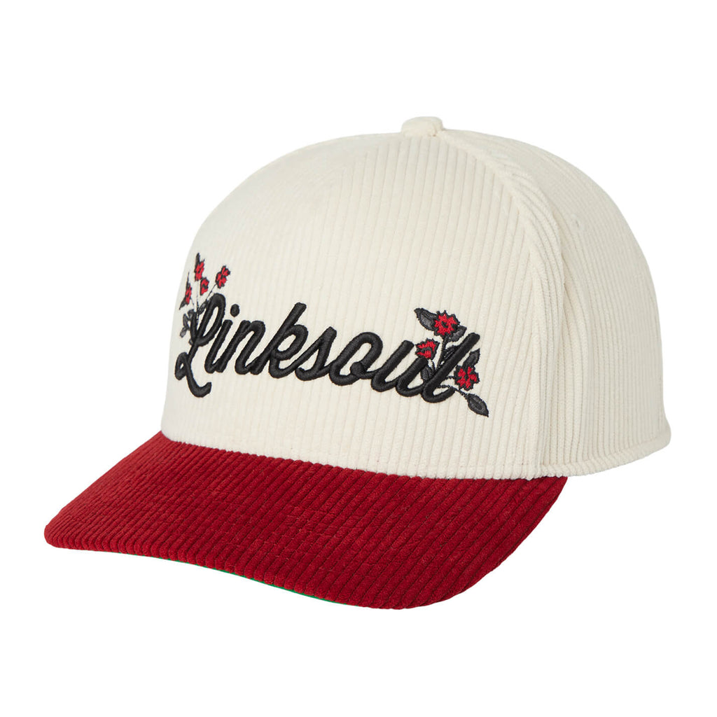 White cap with red brim and 'Linksoul' branding on a white background